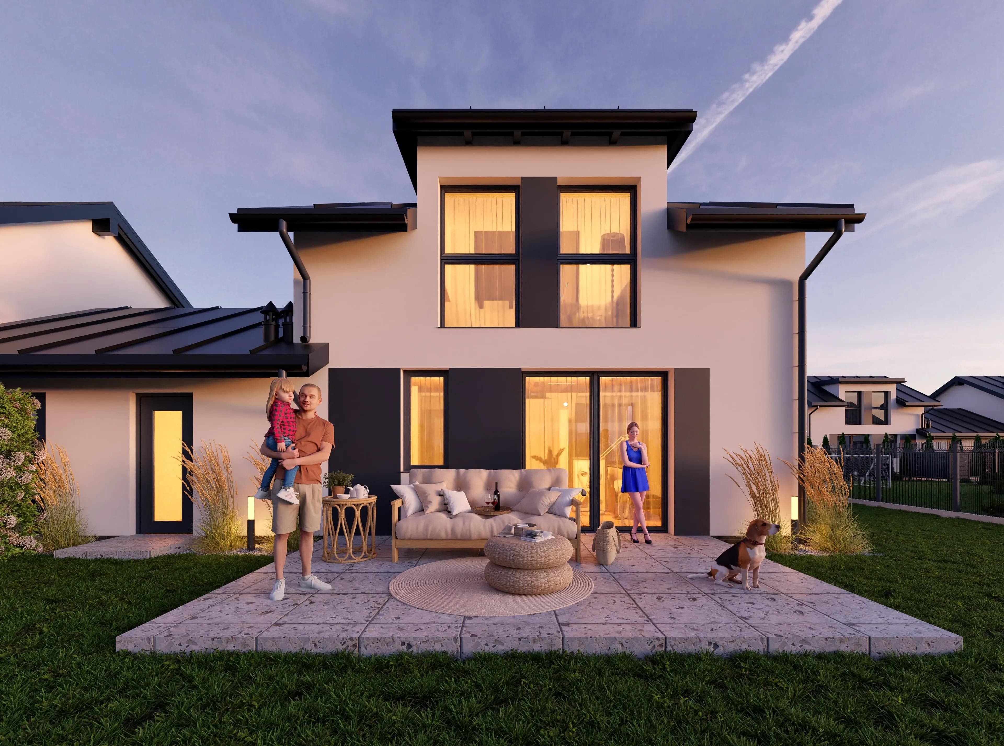 Tylna elewacja z salonem i sypialnią