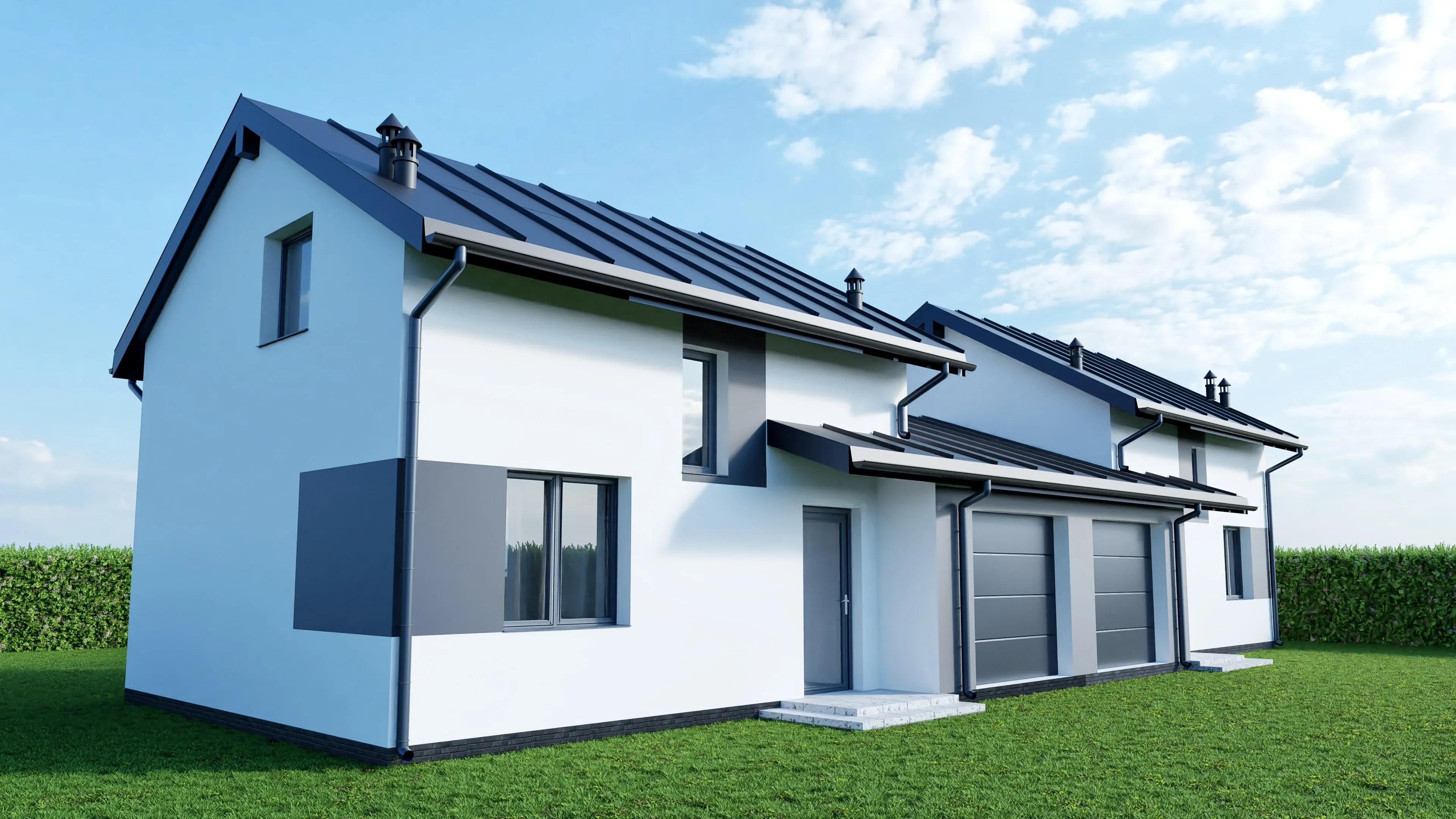 Zbliżenie na całą bryłę budynku z przodu